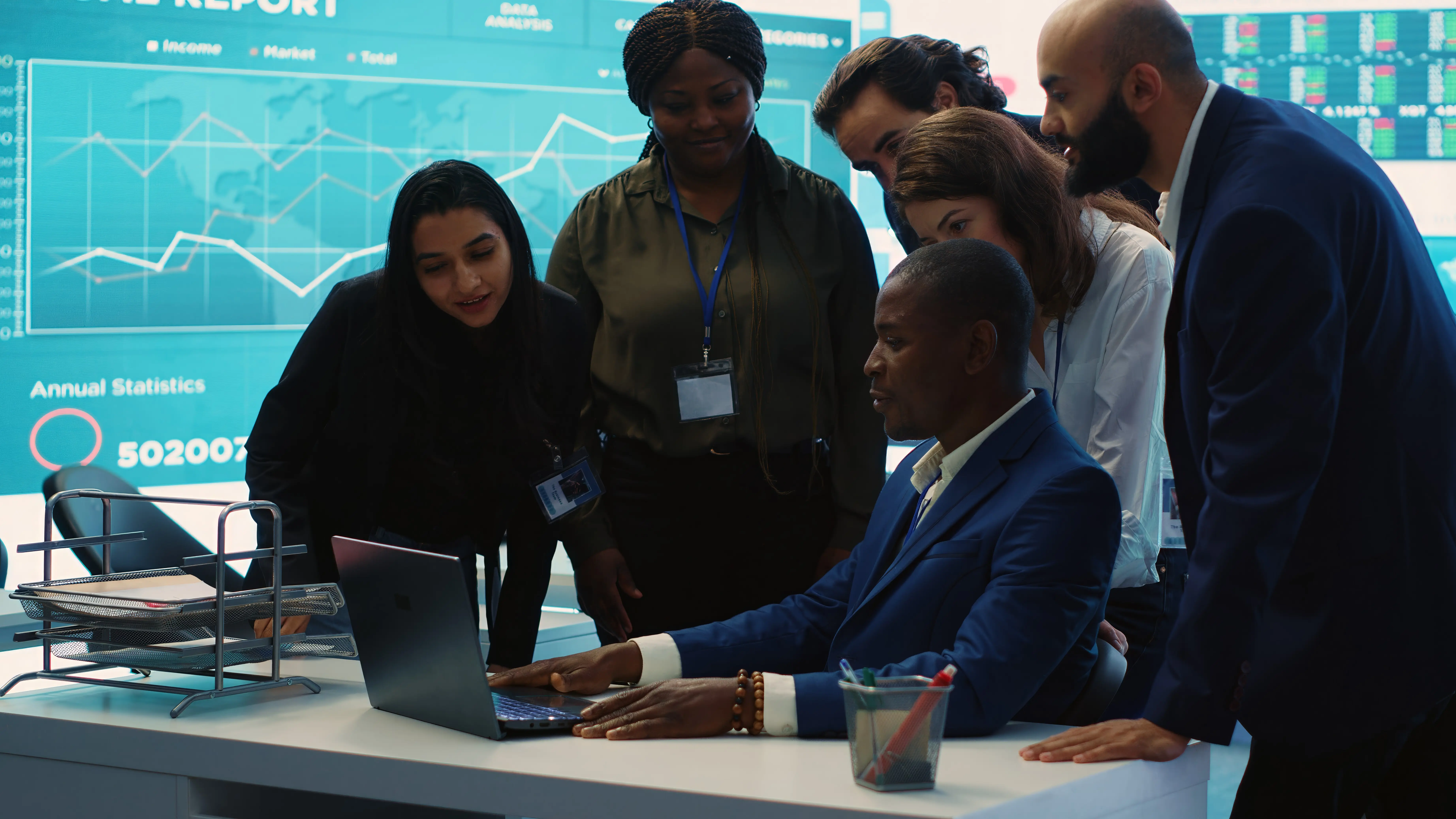 A diverse enterprise team enjoying significant progress in global expansion.